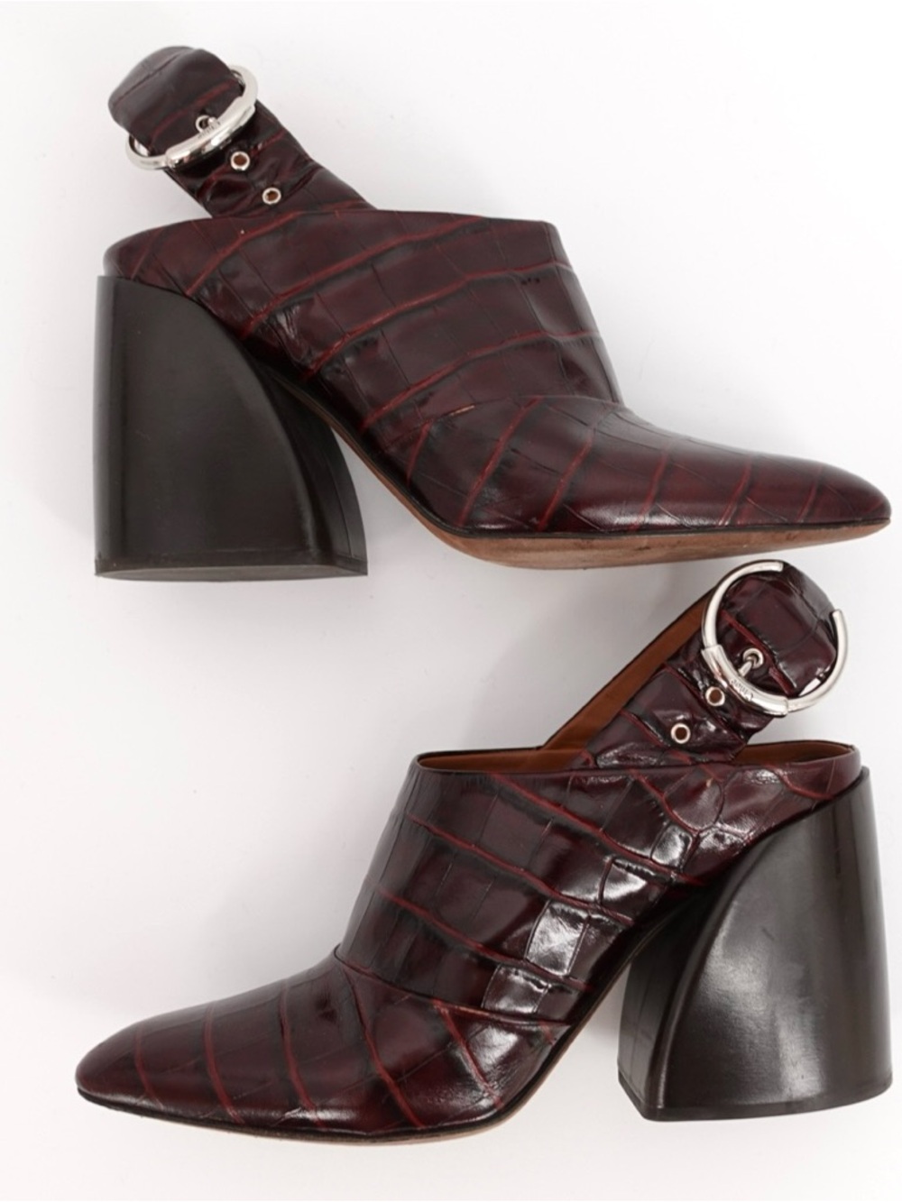 Chloé Croc Embossed Slingback Mule Block Heel Burgundy EU 38 - Picture 9 of 9
